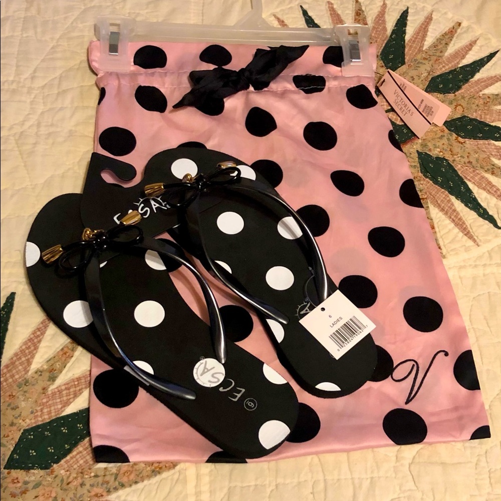 Cute Ecsa Polkadot Size: Small 5/6 Flip Flops + VS Silky Bag-NEW!